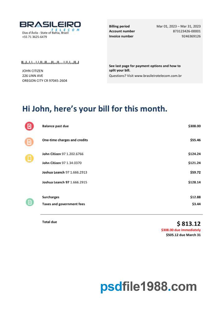 Brazil Braziliero Telecom Telecommunication Bill